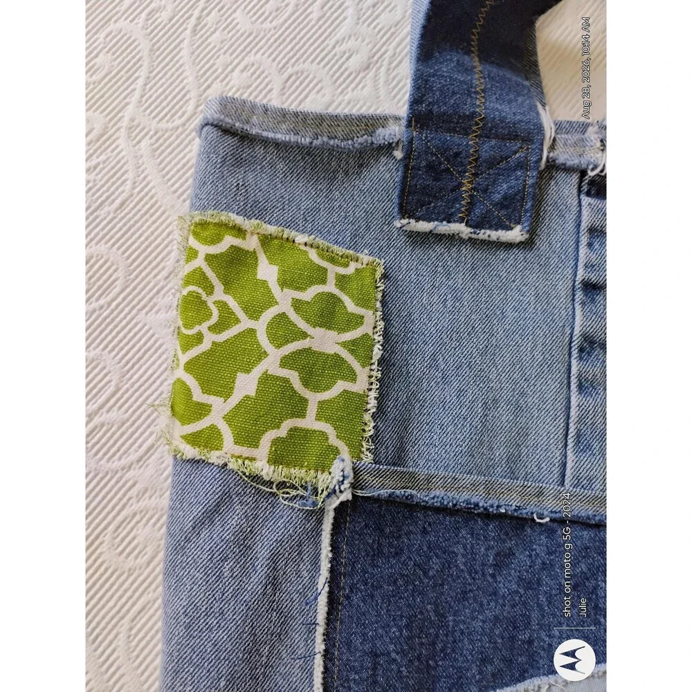 Denim Oversized Tote Bag Patchwork Applique Shoulder Bag Reclaimed Boho Artisana